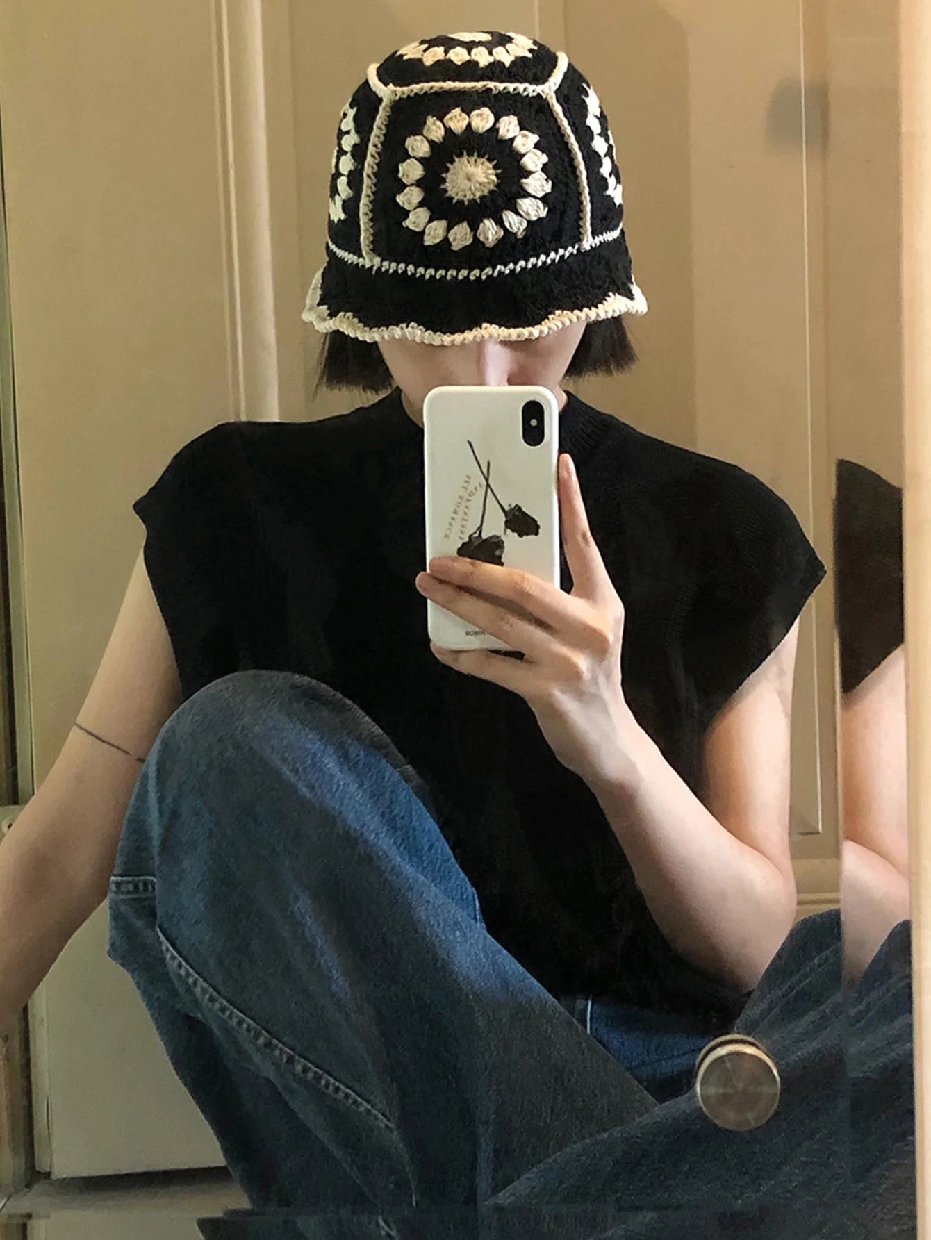 Knotwild handmade crochet flower patchwork Y2K bucket hat