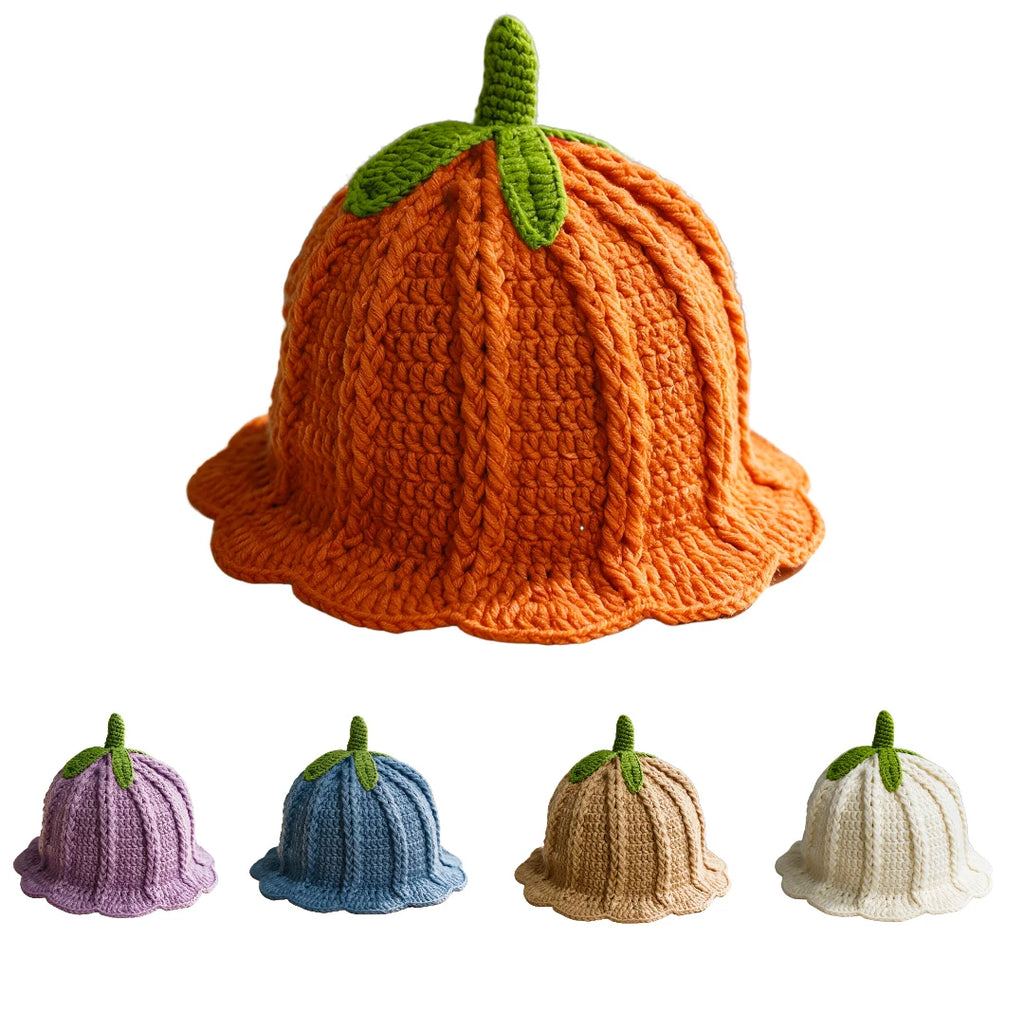 Knotwild hand-crocheted persimmon-colored ruffled bucket hat