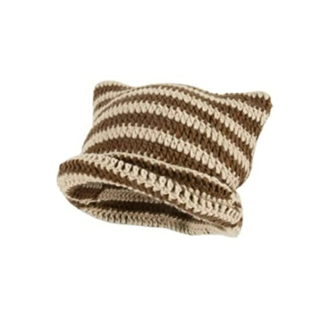 Knotwild warm cat ear striped punk Y2K crochet bucket hat