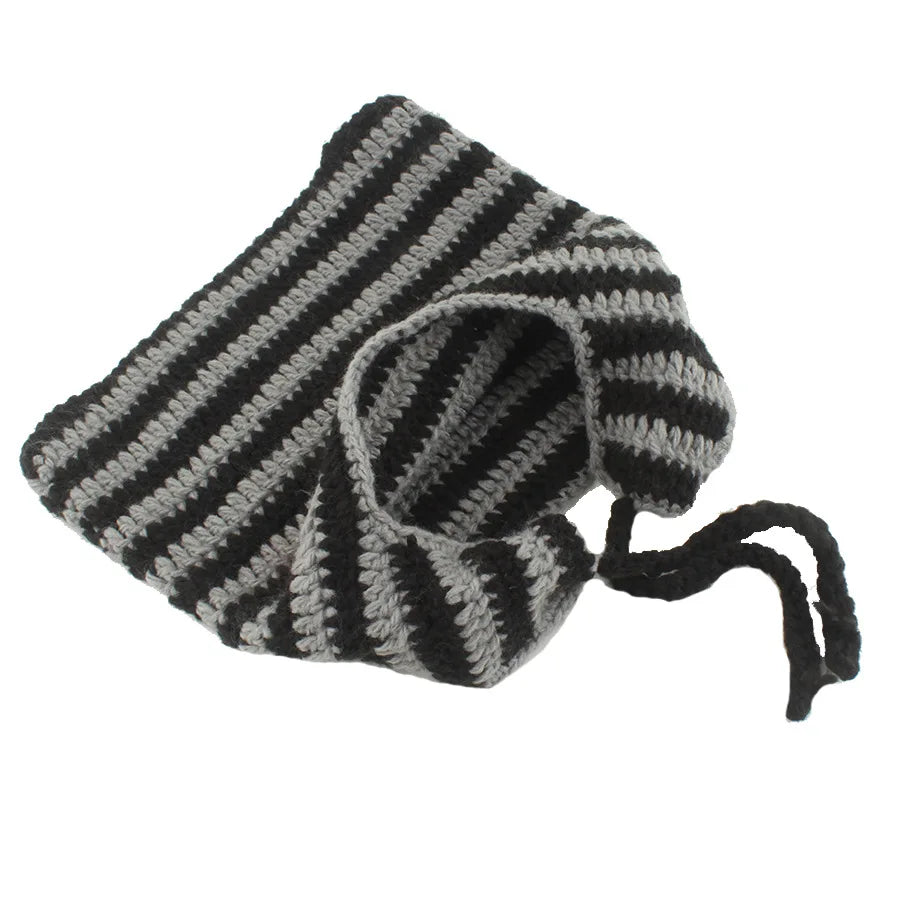 Knotwild striped cat ear crochet earflap winter beanie