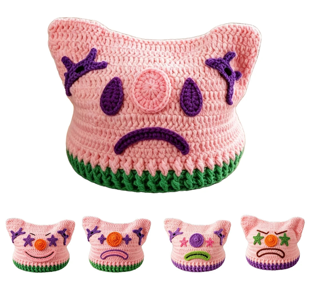 Knotwild pink handmade crochet clown knit beanie for women
