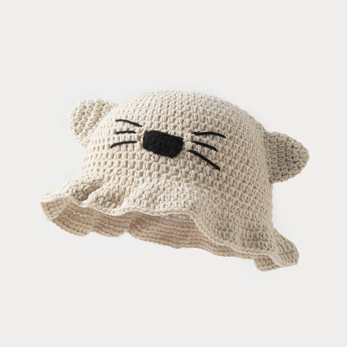 Knotwild kawaii cat ear crochet bucket hat with whisker detail