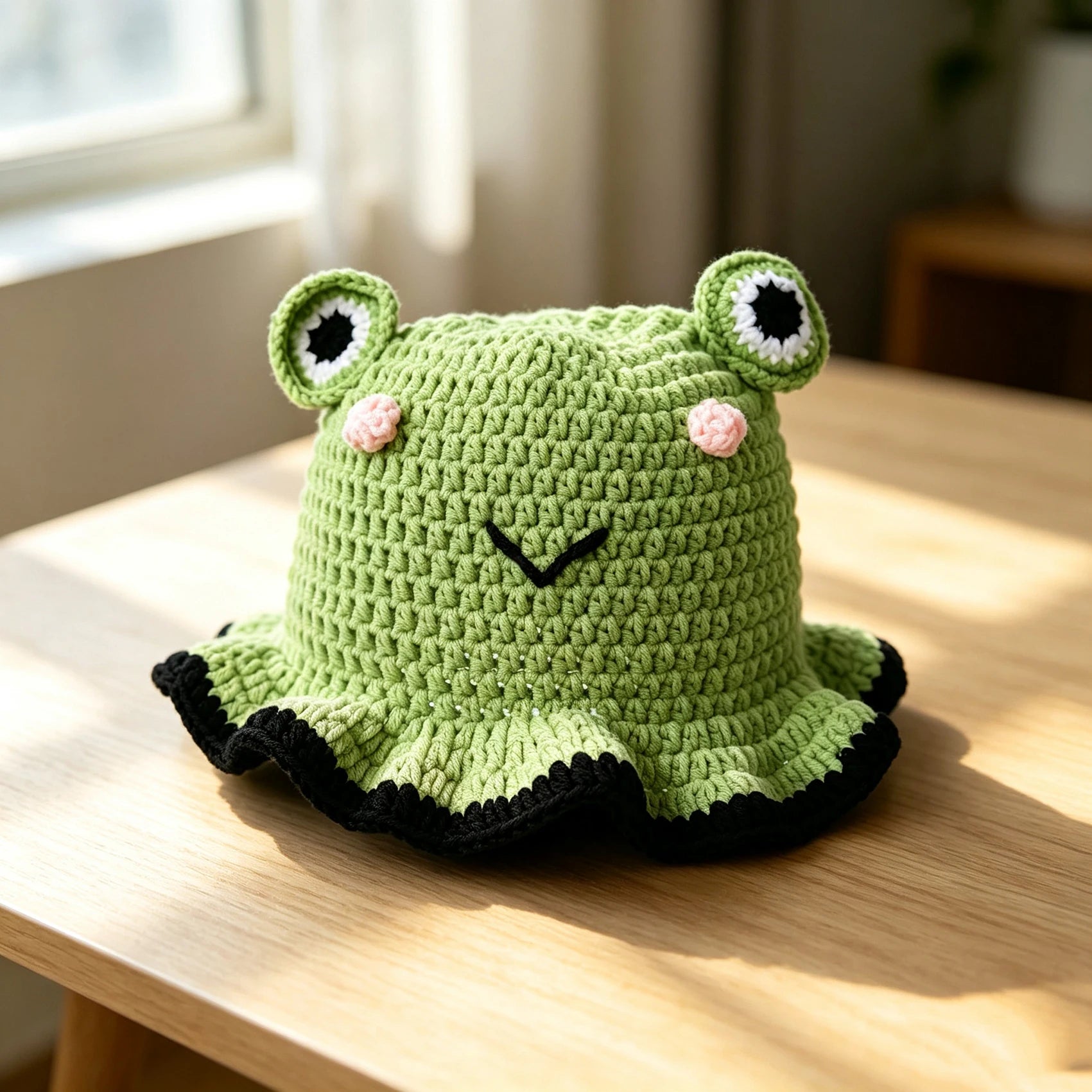 Knotwild cute cartoon frog crochet bucket hat with ruffle brim