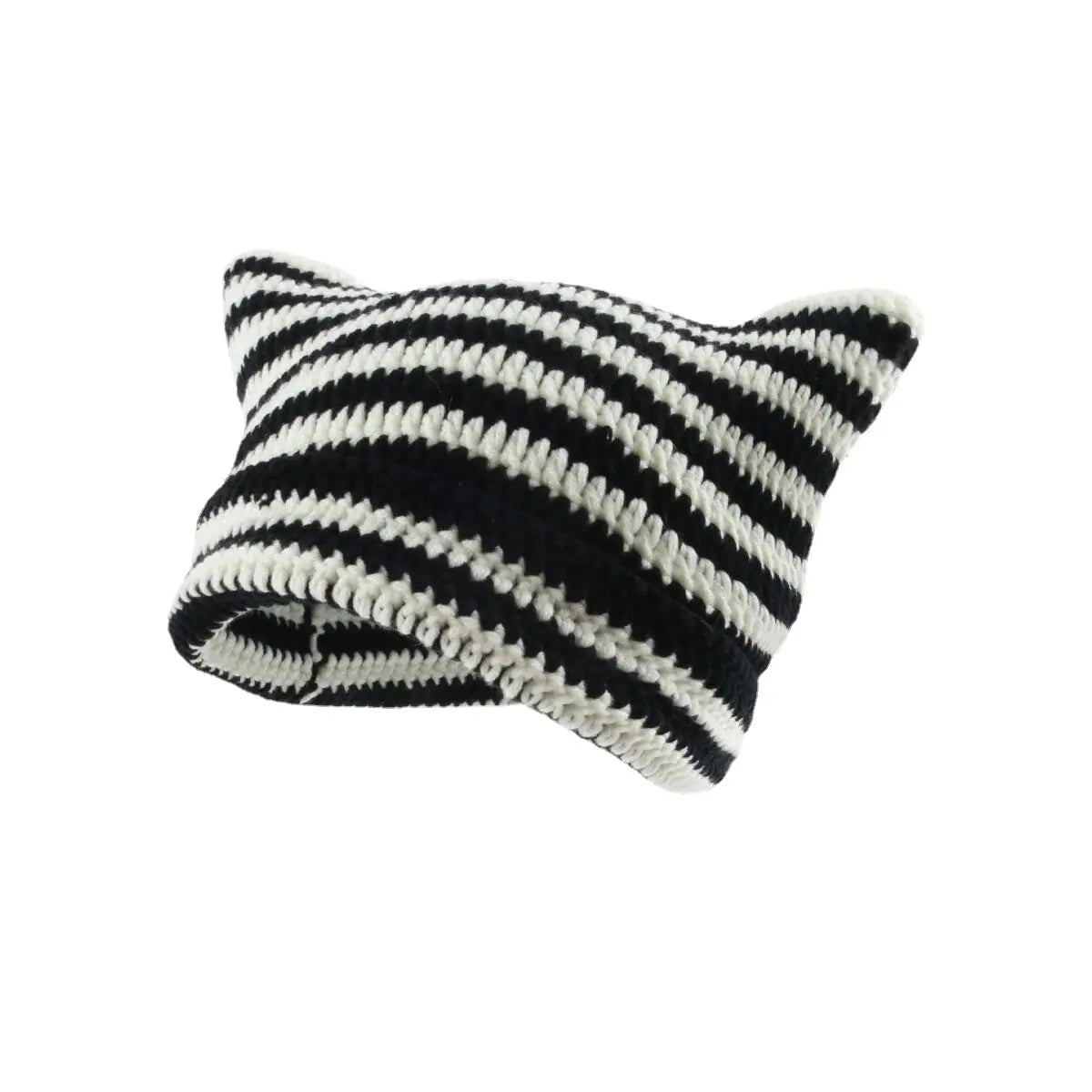 Knotwild warm cat ear striped punk Y2K crochet bucket hat