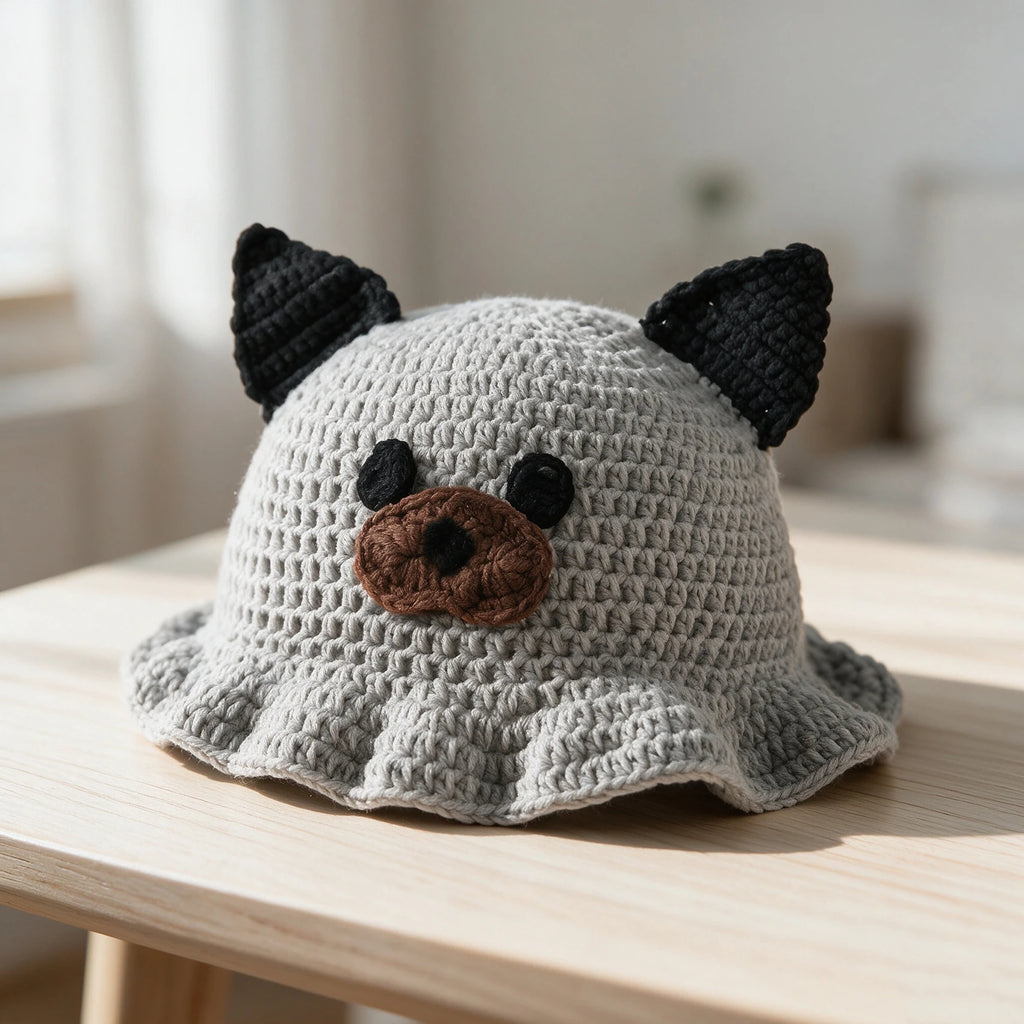 Knotwild handmade crochet dog bucket hat with ruffled brim