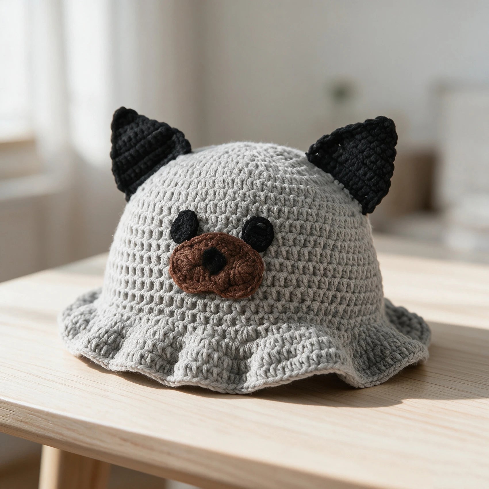 Knotwild handmade crochet dog bucket hat with ruffled brim