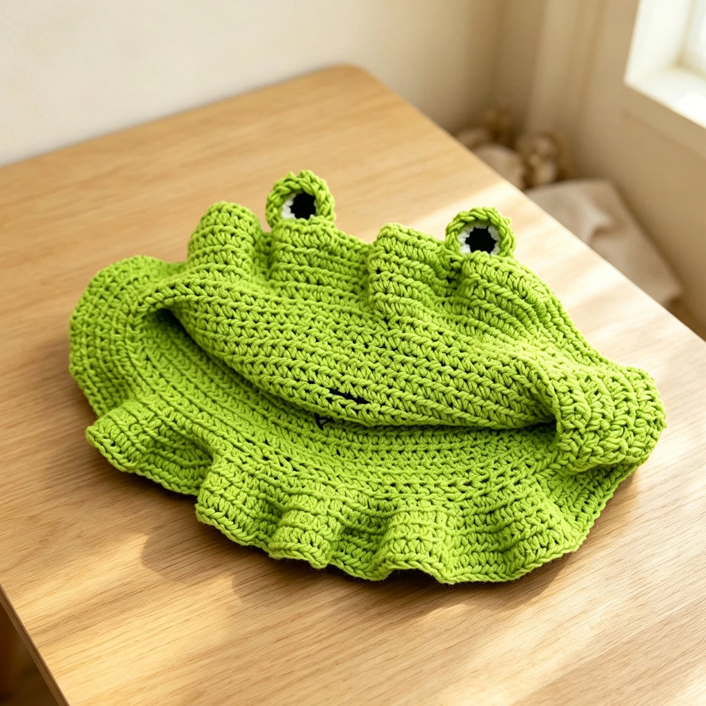 Knotwild cartoon frog hand-crocheted knit fisherman hat