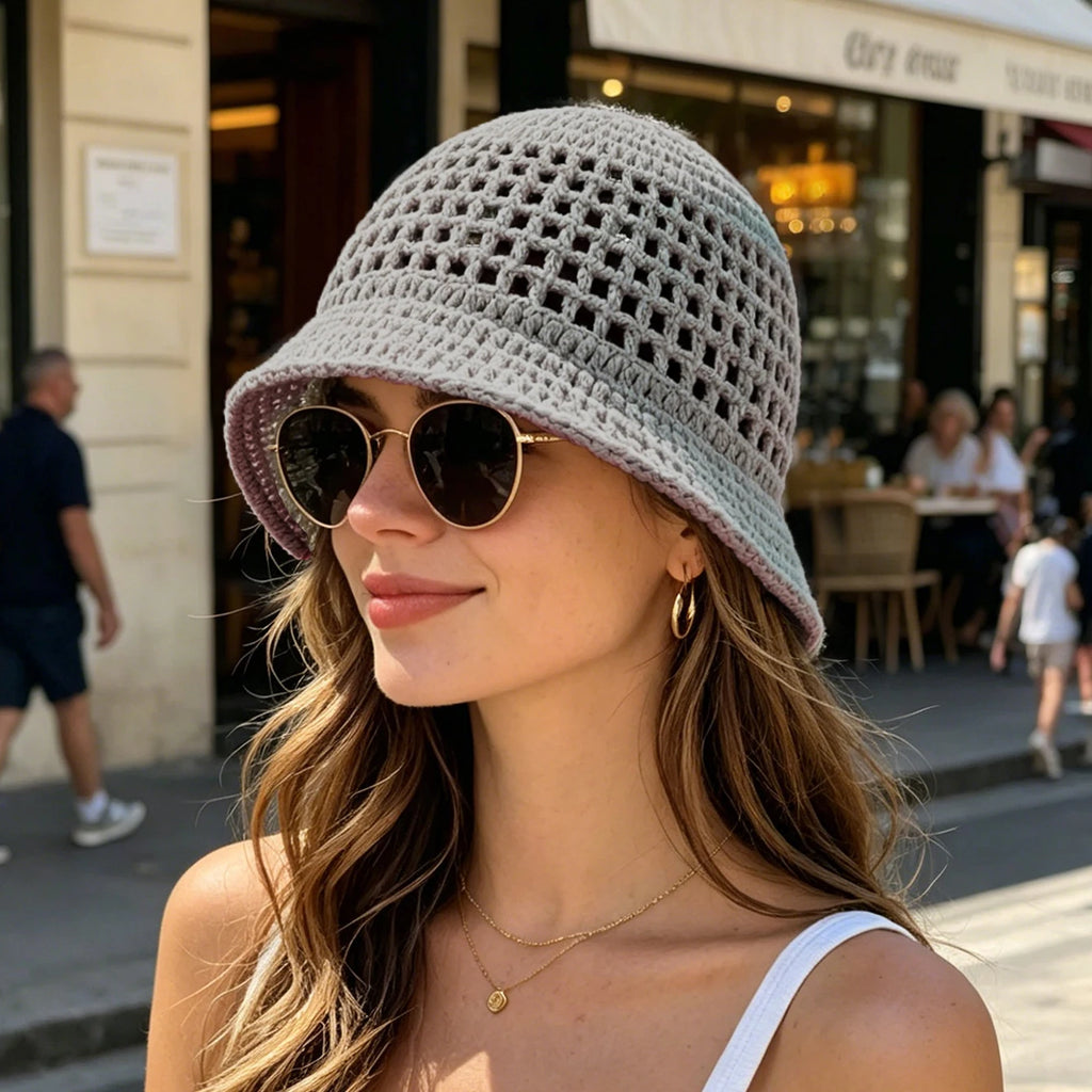 Knotwild crochet hollow-out foldable UV sun bucket hat
