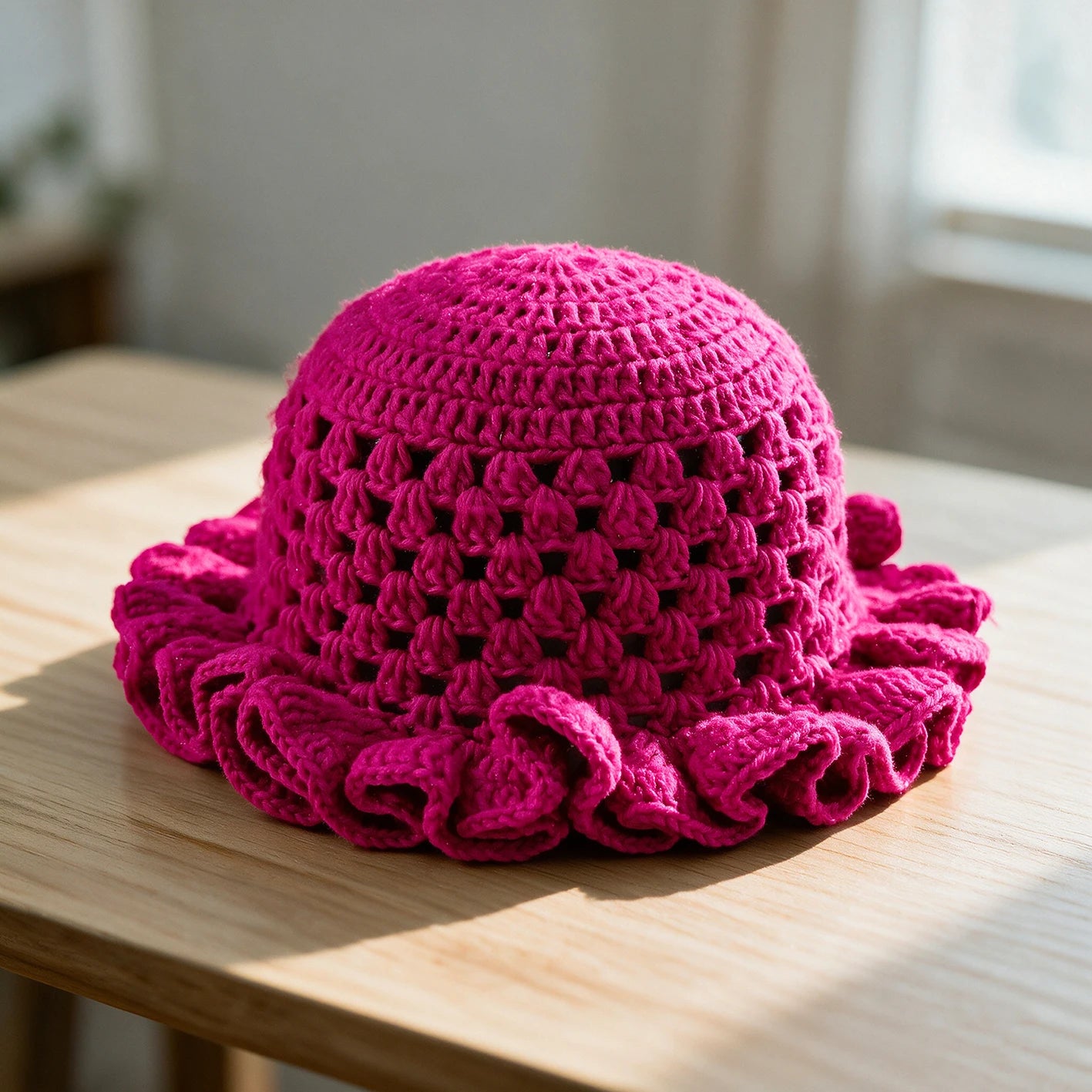 Knotwild ruffle solid-color bohemian hollow-out crochet dome hat