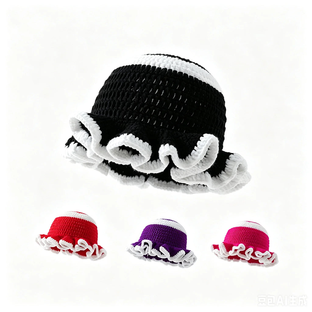 Knotwild two-tone ruffle crochet wide-brim folded bucket hat