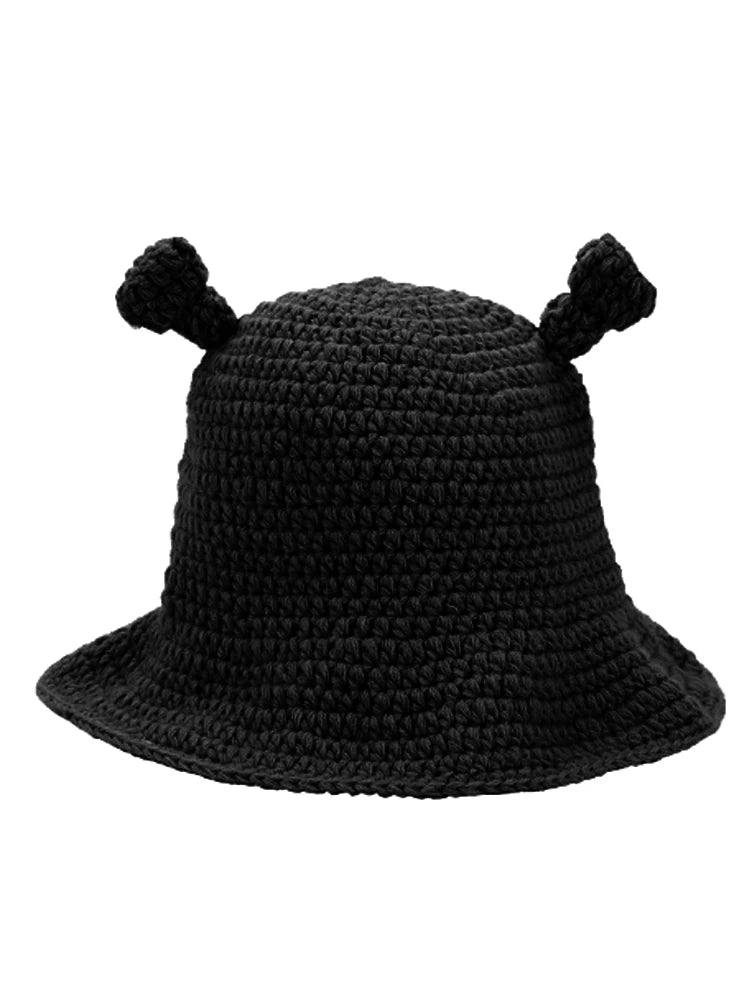 Knotwild hand-crocheted green-eared monster balaclava hat