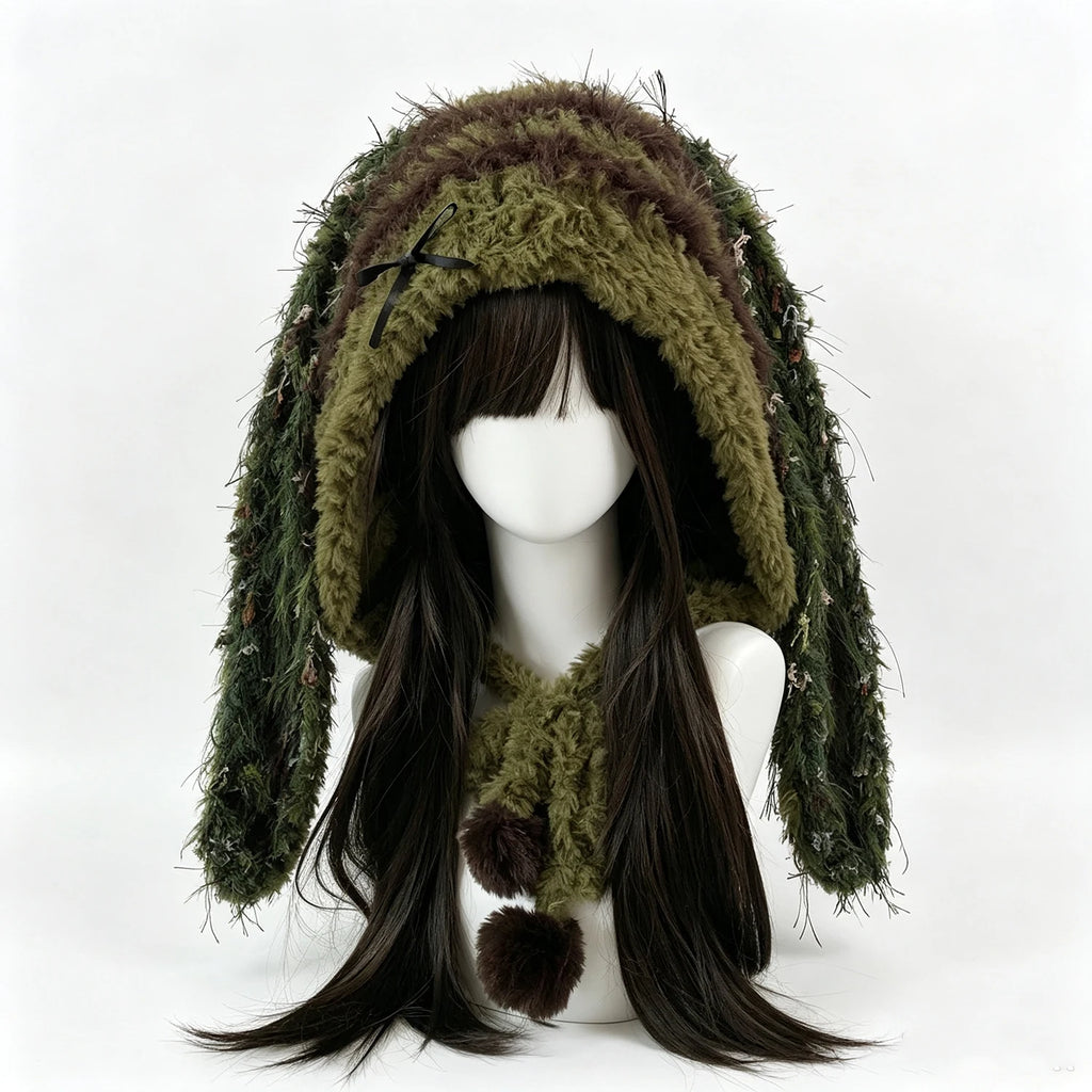 Knotwild Brown Green Bunny Ear Hood – view 2