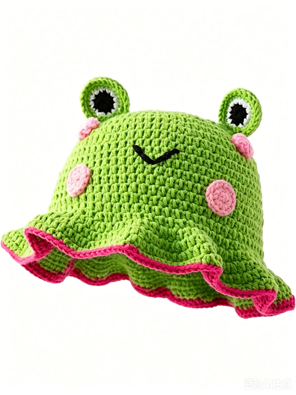 Knotwild cute cartoon frog crochet bucket hat with ruffle brim
