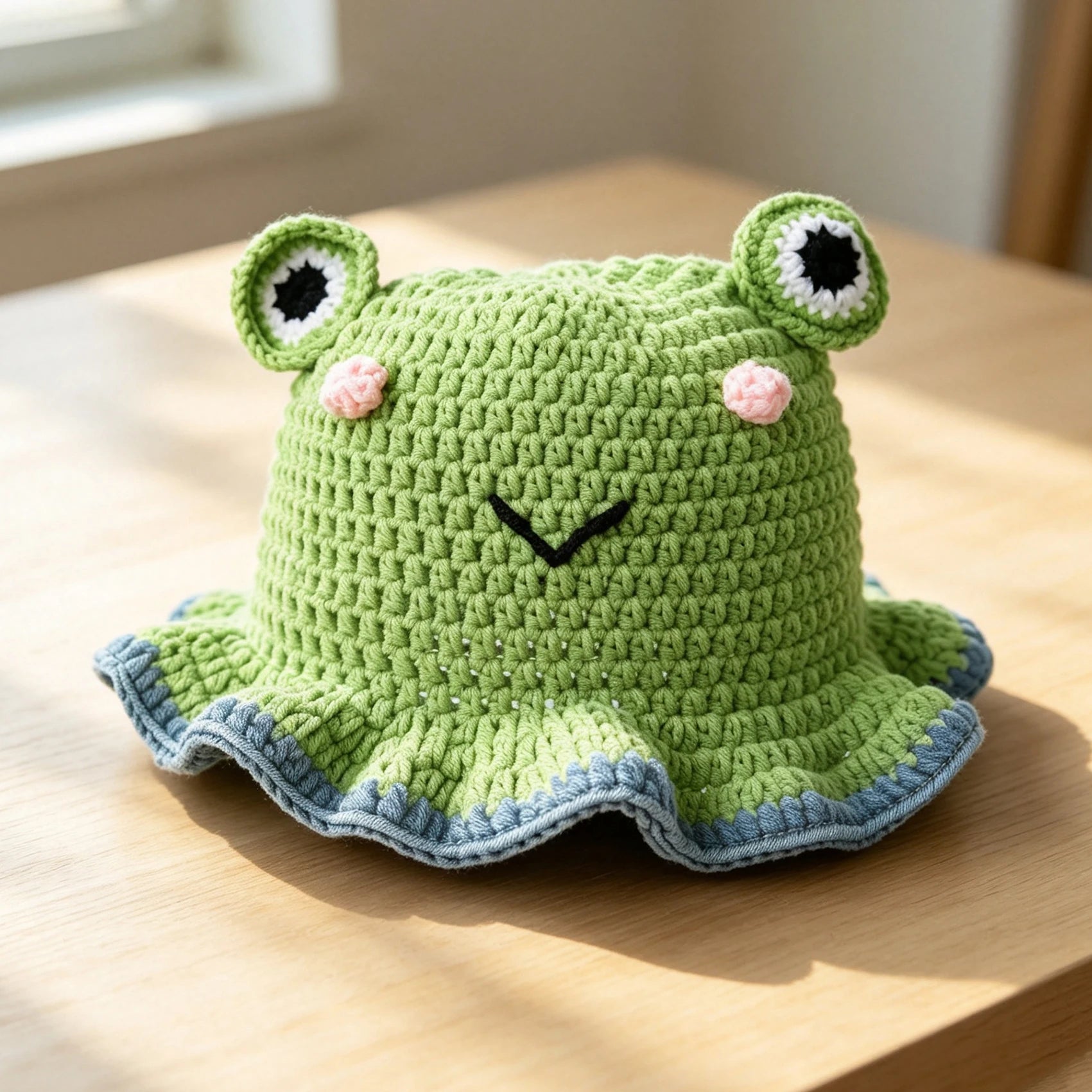 Knotwild cute cartoon frog crochet bucket hat with ruffle brim