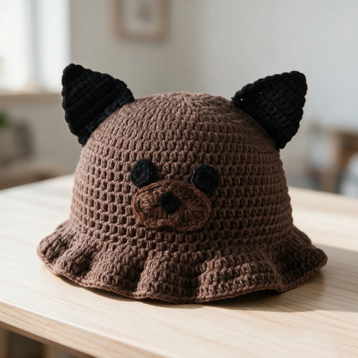 Knotwild handmade crochet dog bucket hat with ruffled brim