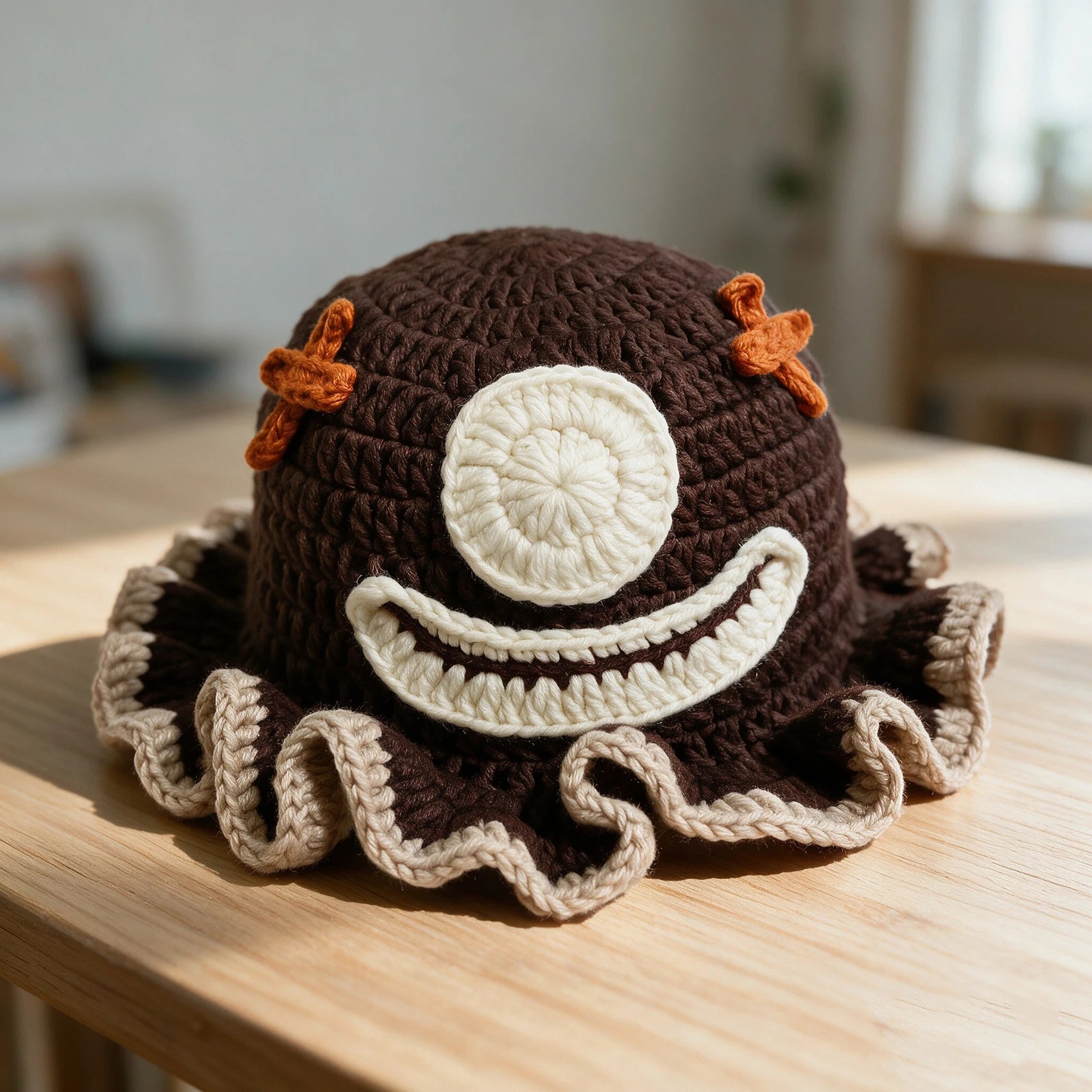 Knotwild handmade crochet clown fisherman hat with smiley face