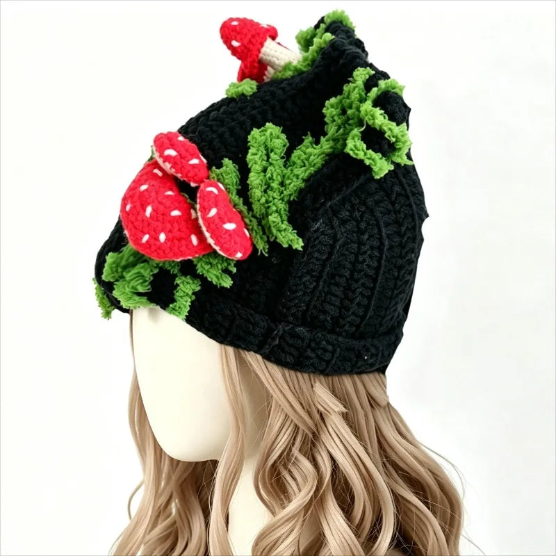 Handmade Colorful Cat Ear Hat Women Winter Custom Crochet Mushroom Decor Knitted Beanie Men Warm Funny Casual Cosplay Caps Girls