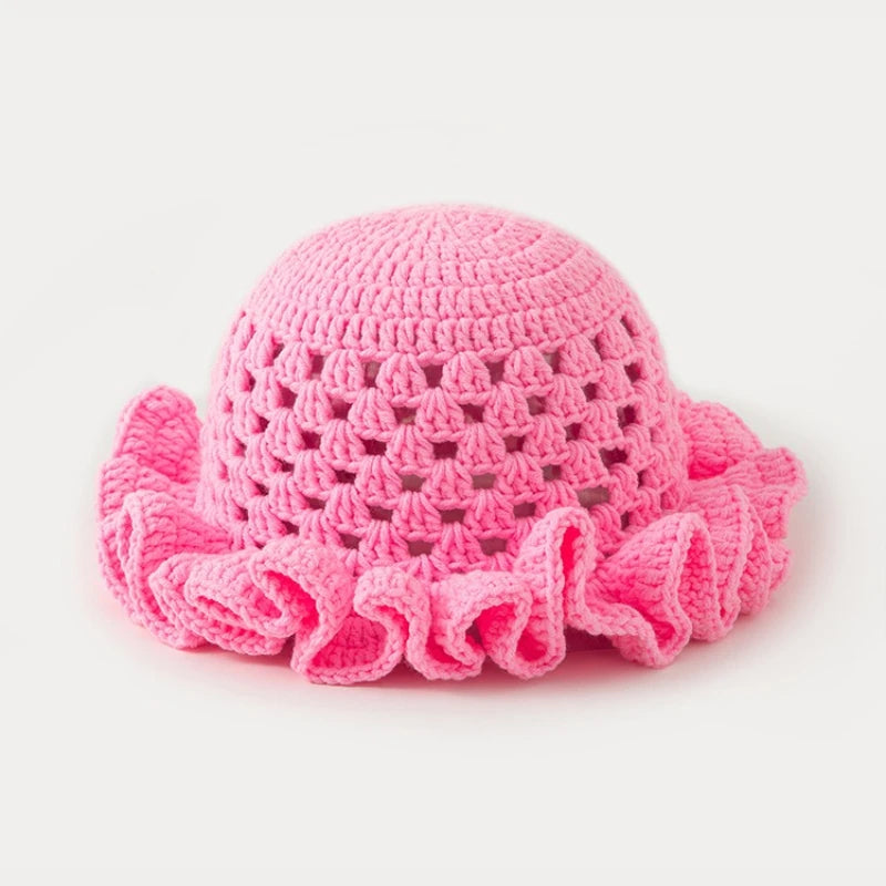 Knotwild ruffle solid-color bohemian hollow-out crochet dome hat