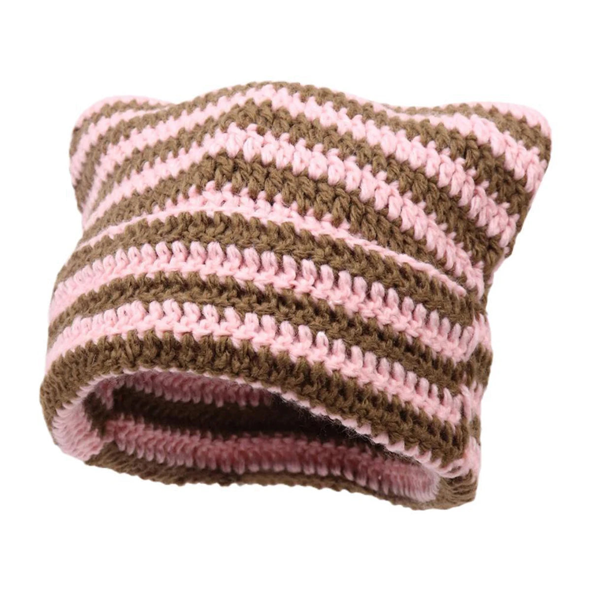 Knotwild warm cat ear striped punk Y2K crochet bucket hat