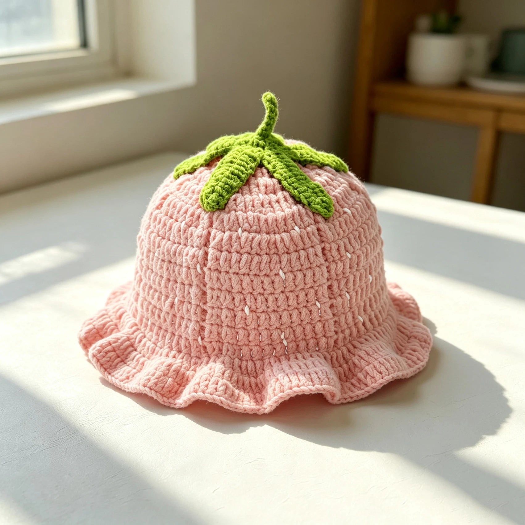 Knotwild cute strawberry crochet ruffle sun bucket hat
