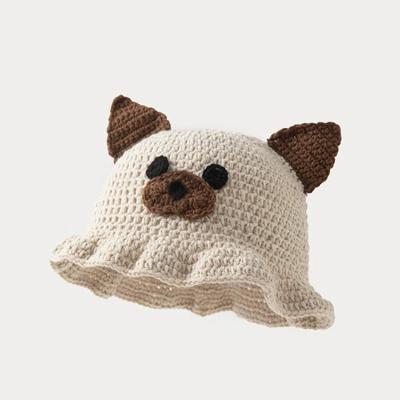 Knotwild handmade crochet dog bucket hat with ruffled brim