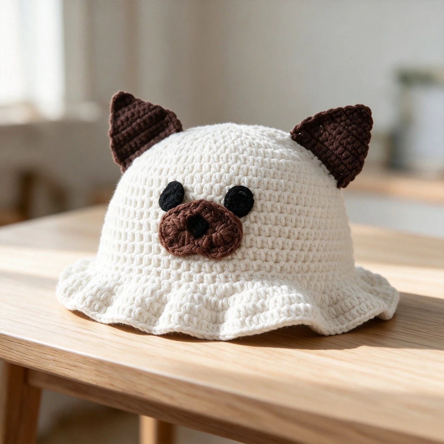 Knotwild handmade crochet dog bucket hat with ruffled brim