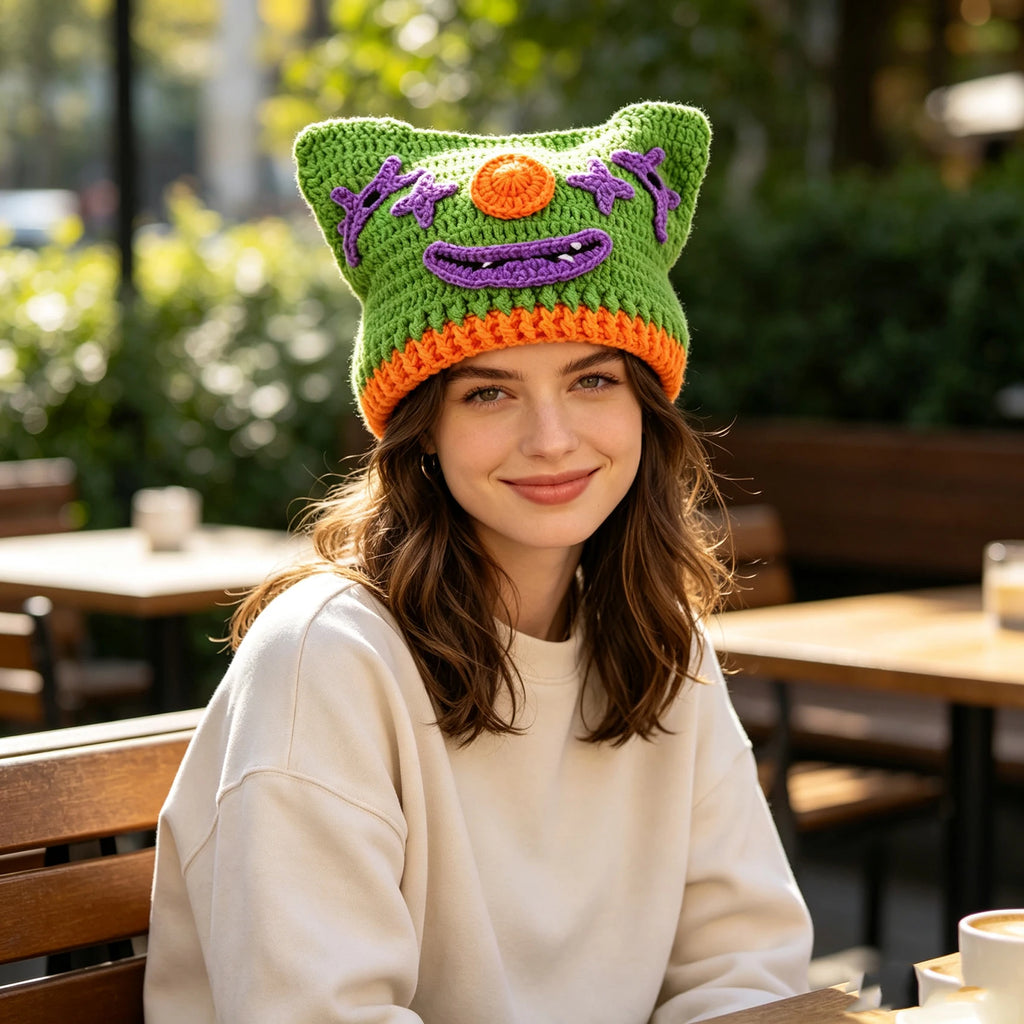 Knotwild handmade crochet clown knit yarn hat for party