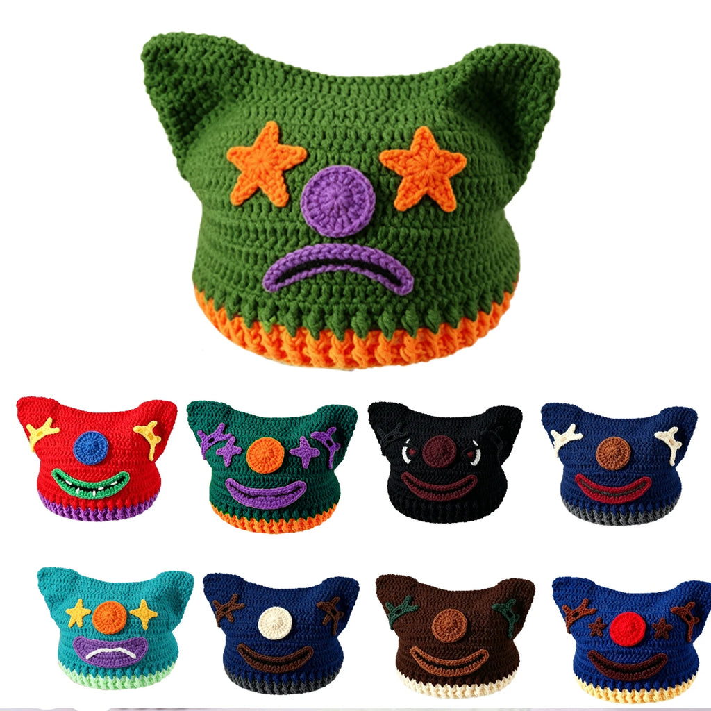 Knotwild handmade crochet clown knit yarn hat for party