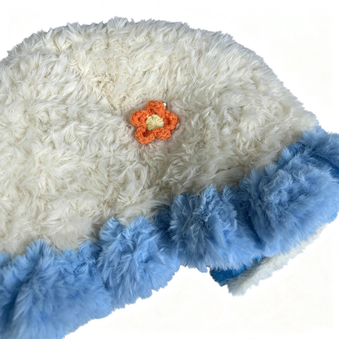 Handmade Crochet Colorful Bunny Rabbit Ears Hat Women Soft Flower Charm Ruffle Knit Beanie Girl Fairy Kawaii Winter Warm Cap