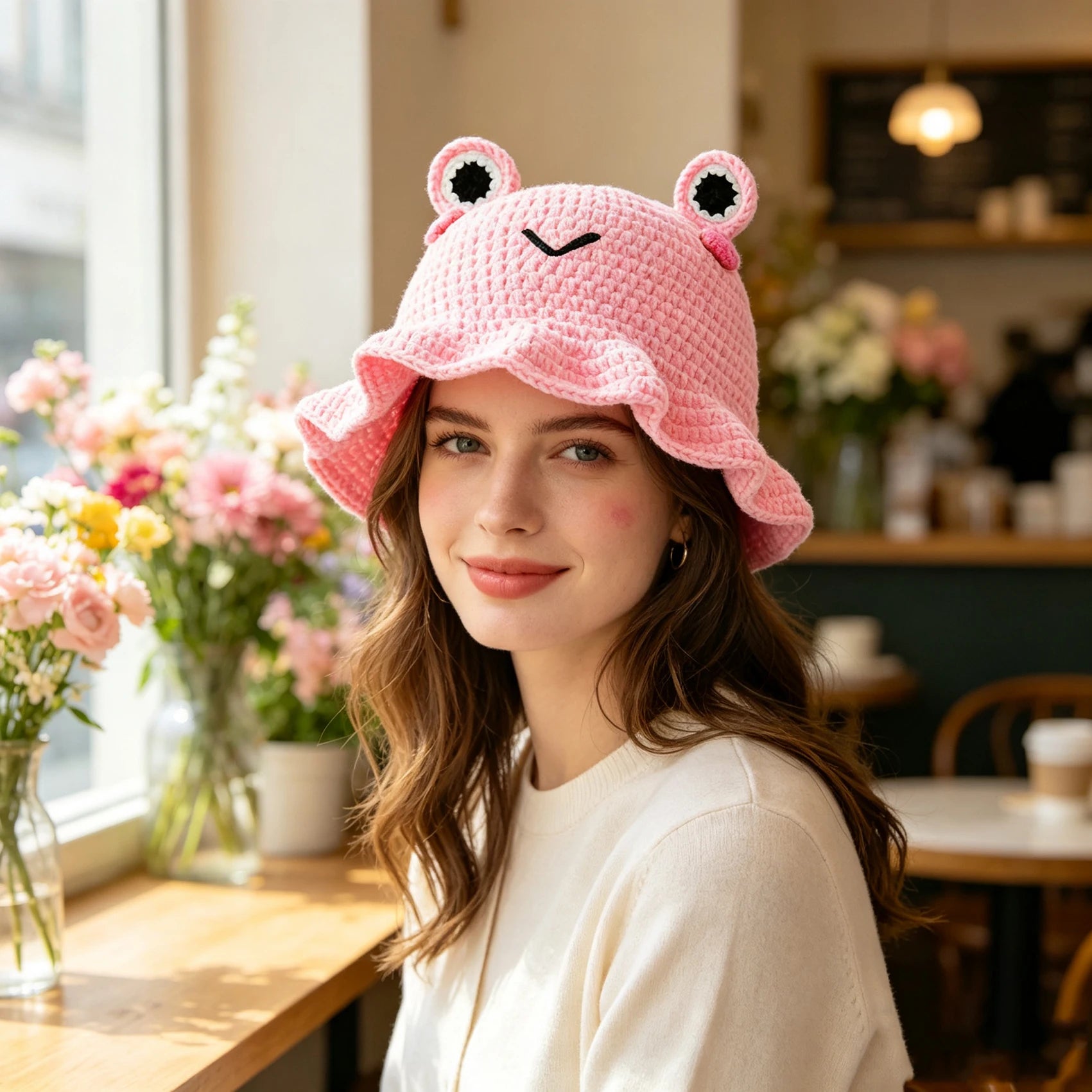 Knotwild cartoon frog hand-crocheted knit fisherman hat