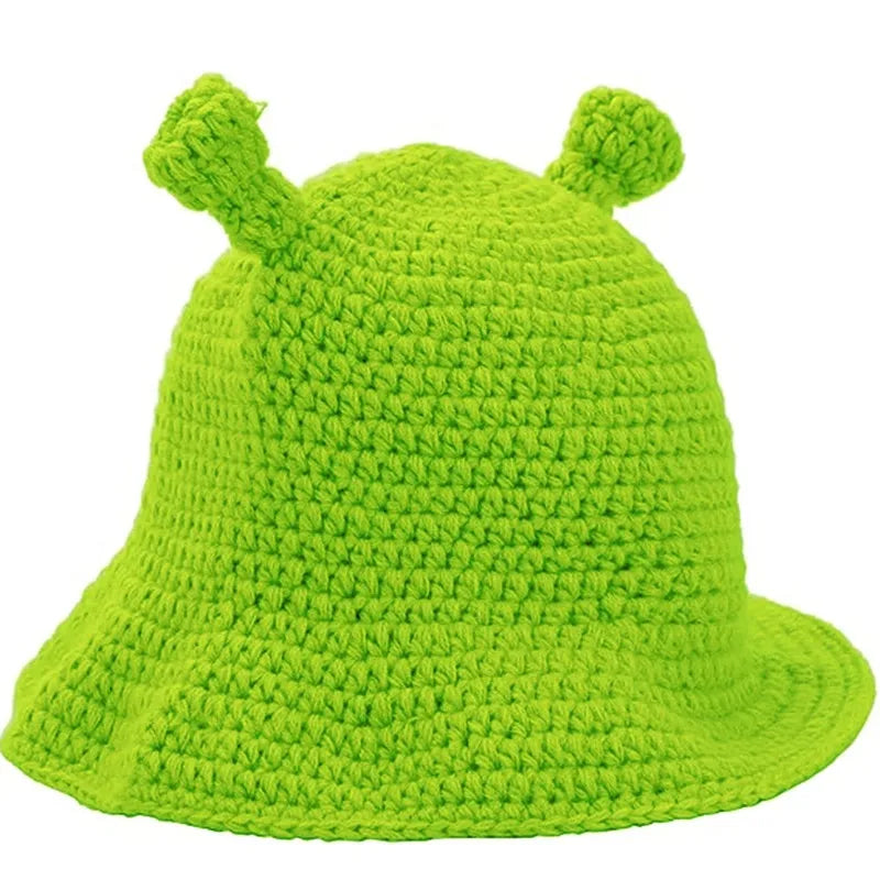 Knotwild hand-crocheted green-eared monster balaclava hat