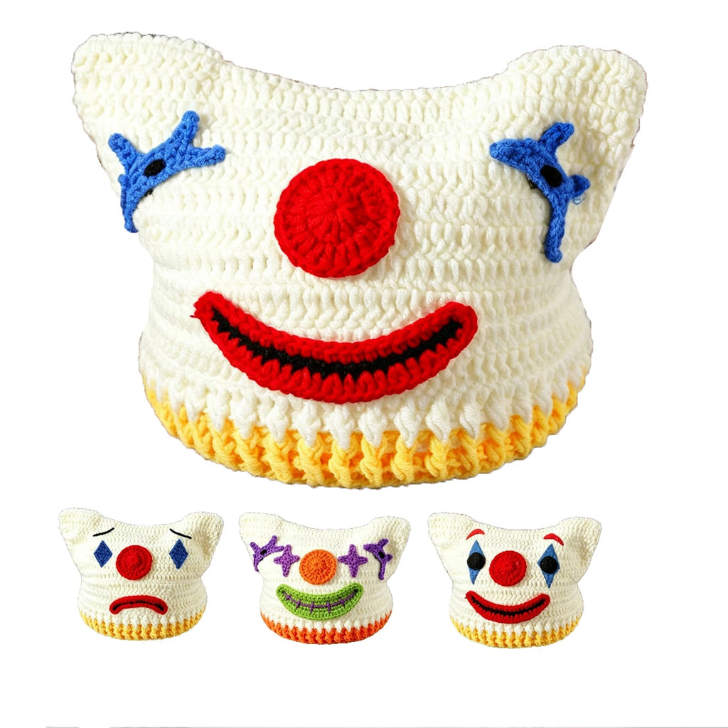 Knotwild white handmade crochet clown cat ear beanie