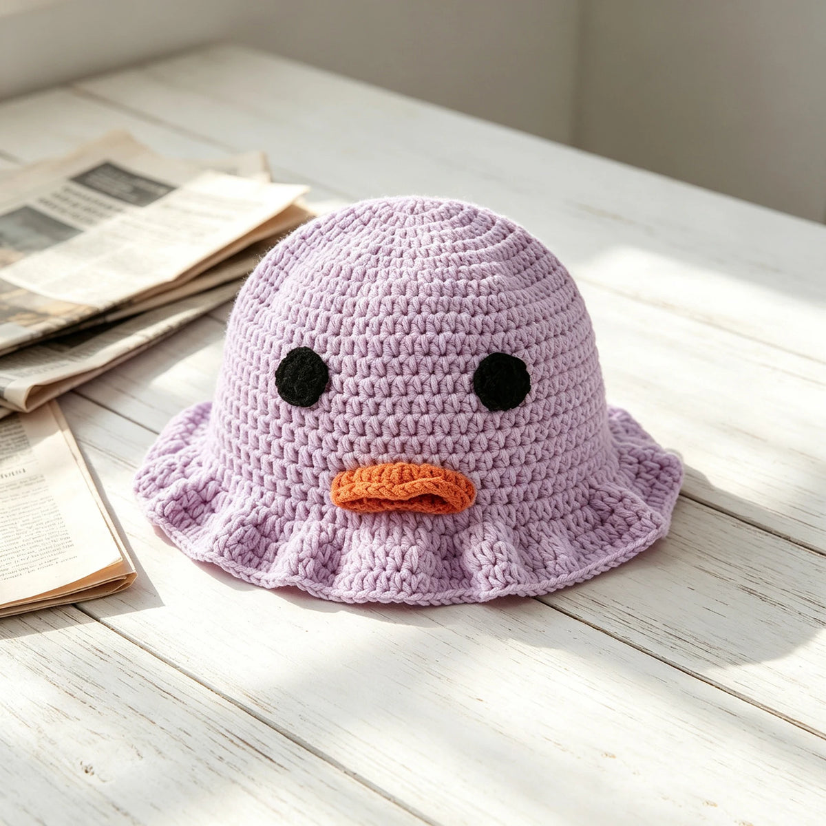Knotwild handmade crochet duck bucket hat with ruffle brim