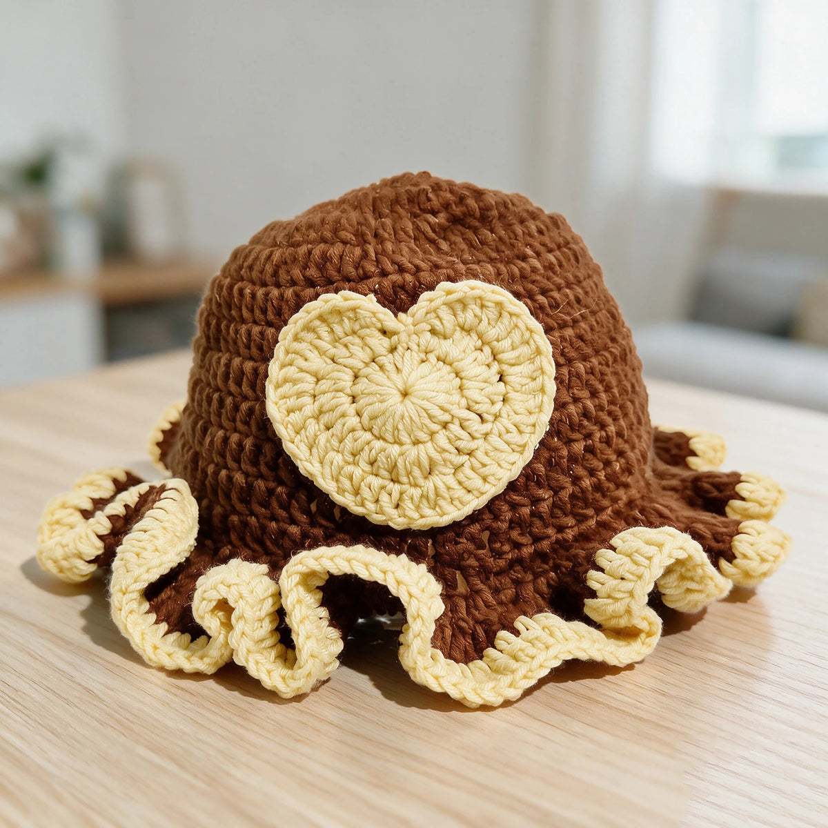Knotwild cute heart patch crochet bucket hat with ruffle edge