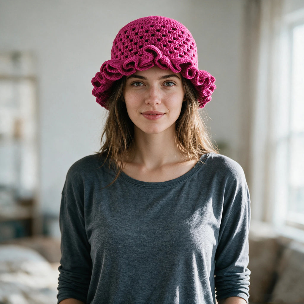 Knotwild ruffle solid-color bohemian hollow-out crochet dome hat