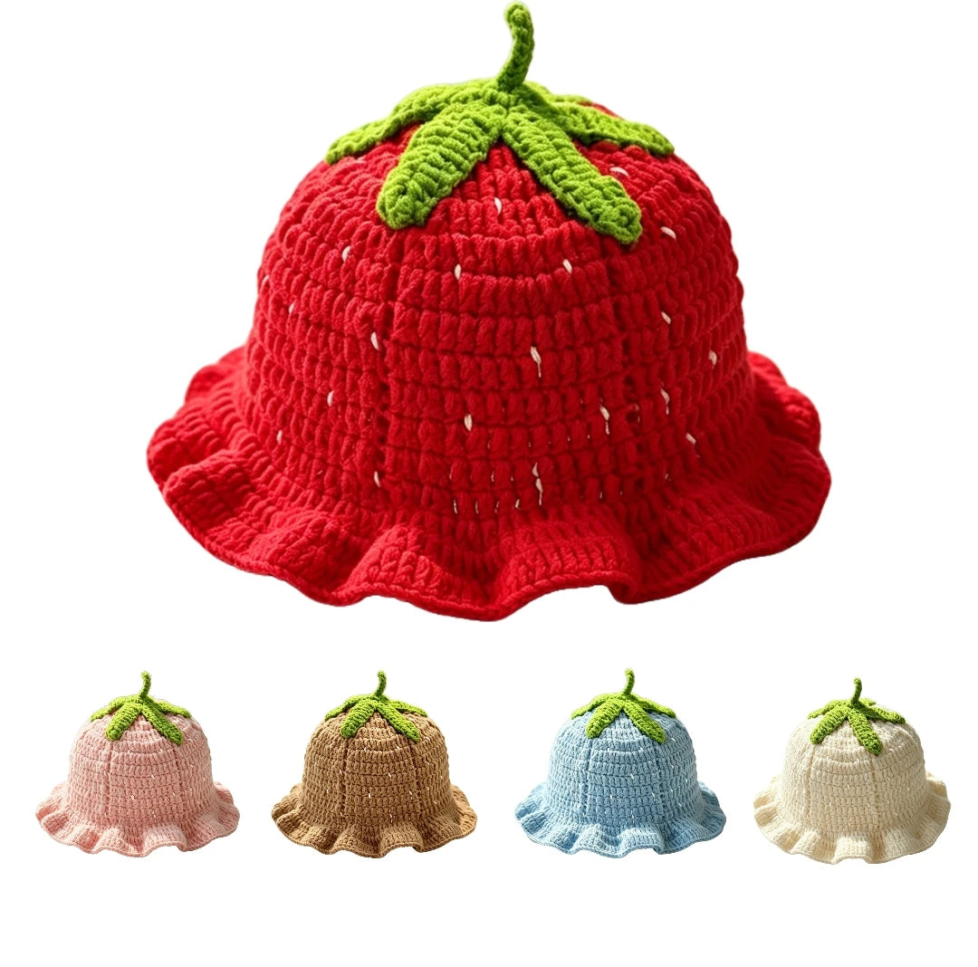 Knotwild cute strawberry crochet ruffle sun bucket hat