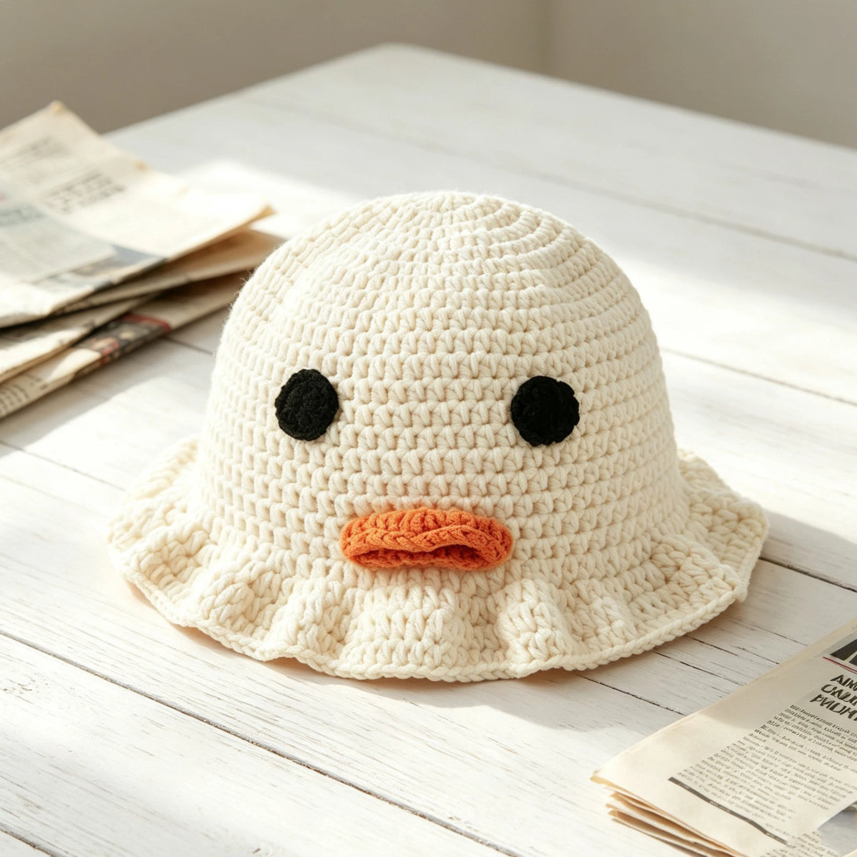 Knotwild handmade crochet duck bucket hat with ruffle brim