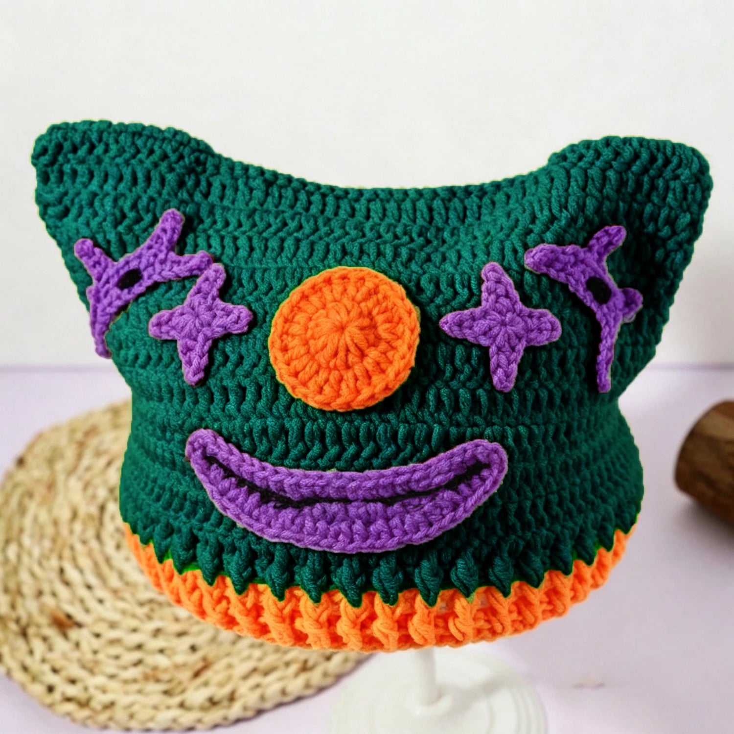 Knotwild handmade crochet clown knit yarn hat for party