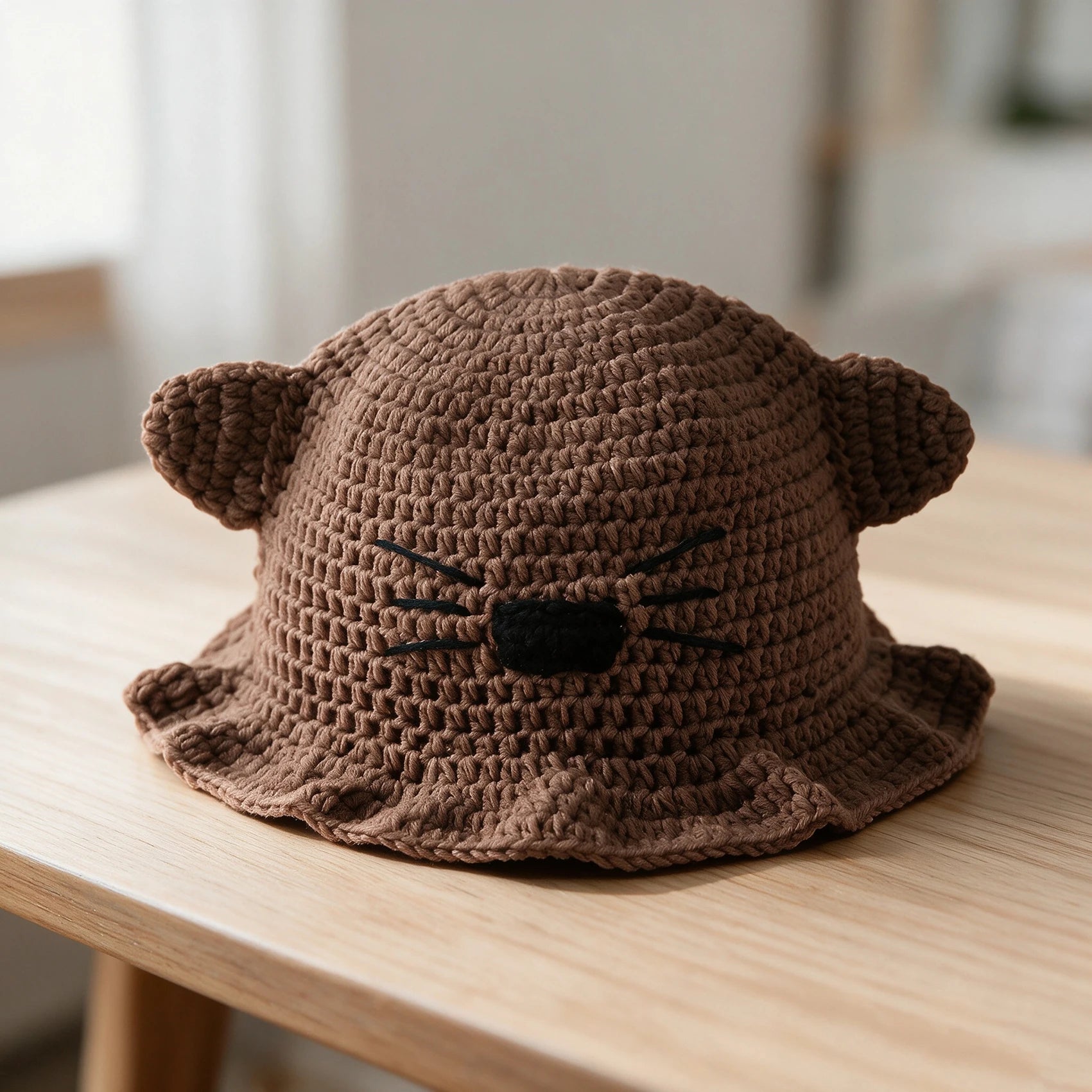 Knotwild kawaii cat ear crochet bucket hat with whisker detail