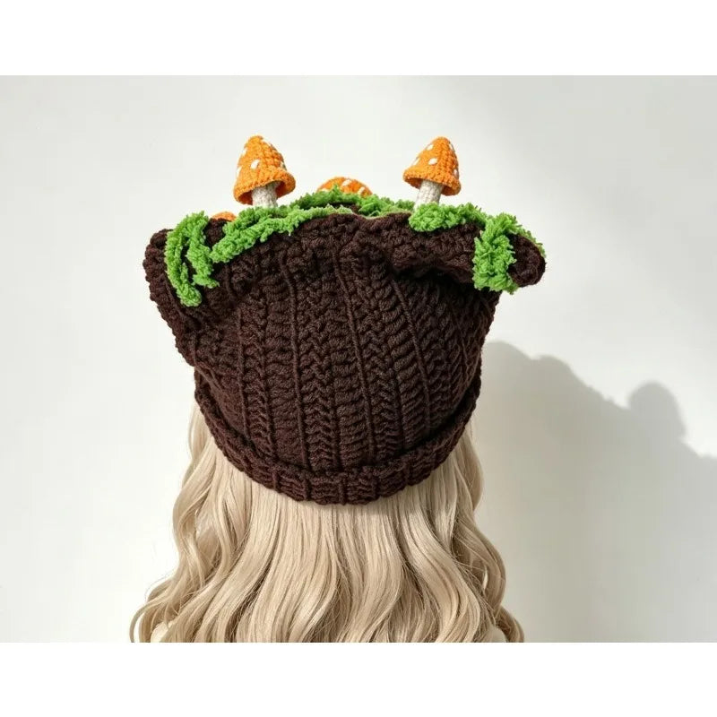 Handmade Colorful Cat Ear Hat Women Winter Custom Crochet Mushroom Decor Knitted Beanie Men Warm Funny Casual Cosplay Caps Girls