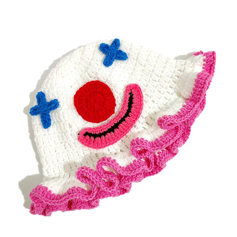 Knotwild handmade crochet clown fisherman hat with smiley face