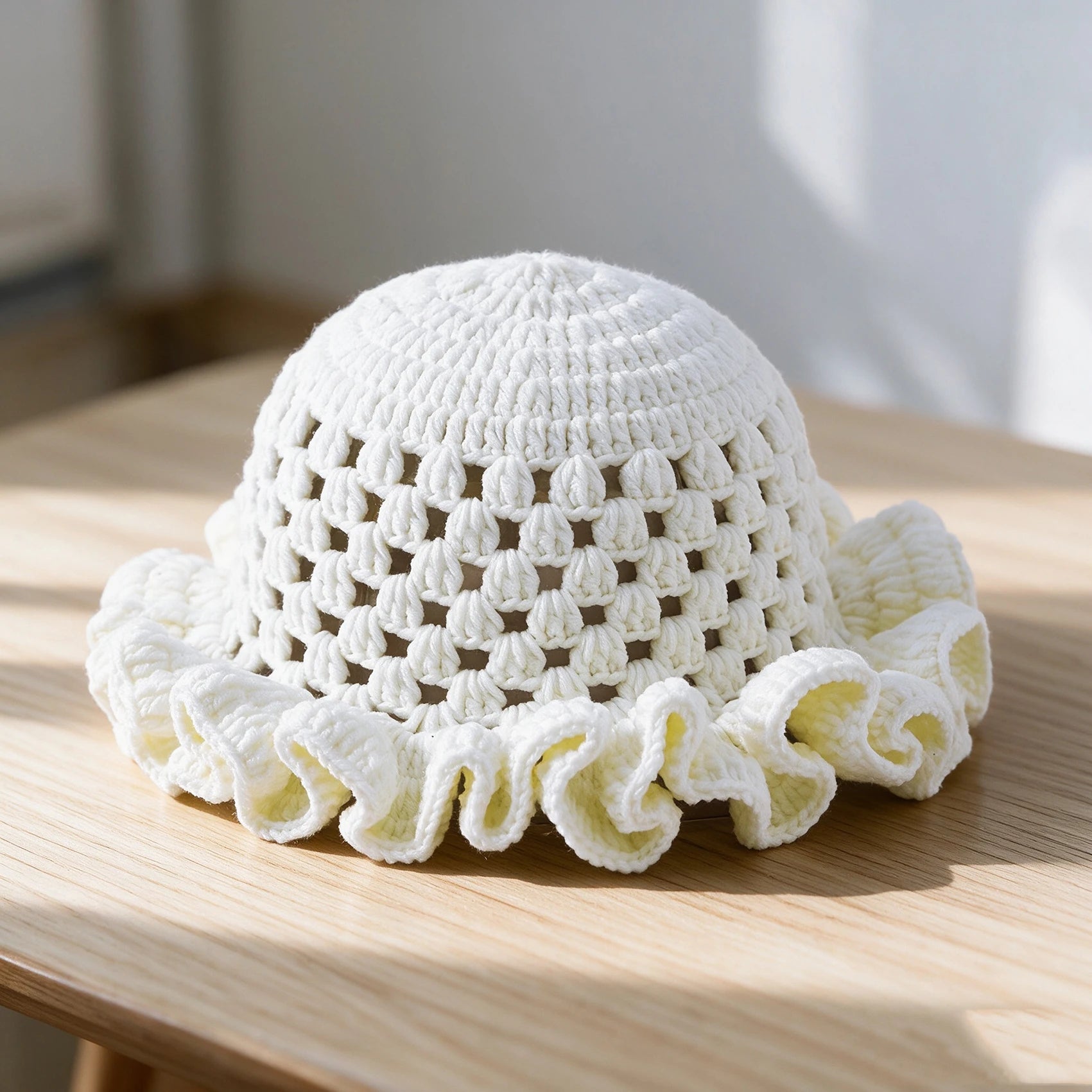 Knotwild ruffle solid-color bohemian hollow-out crochet dome hat