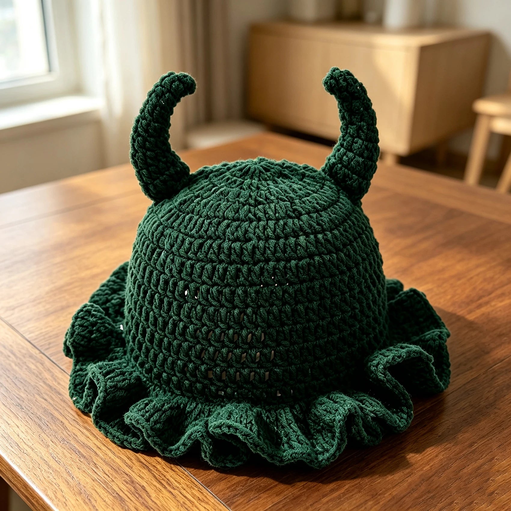 Knotwild cute devil horn crochet bucket hat with ruffle brim