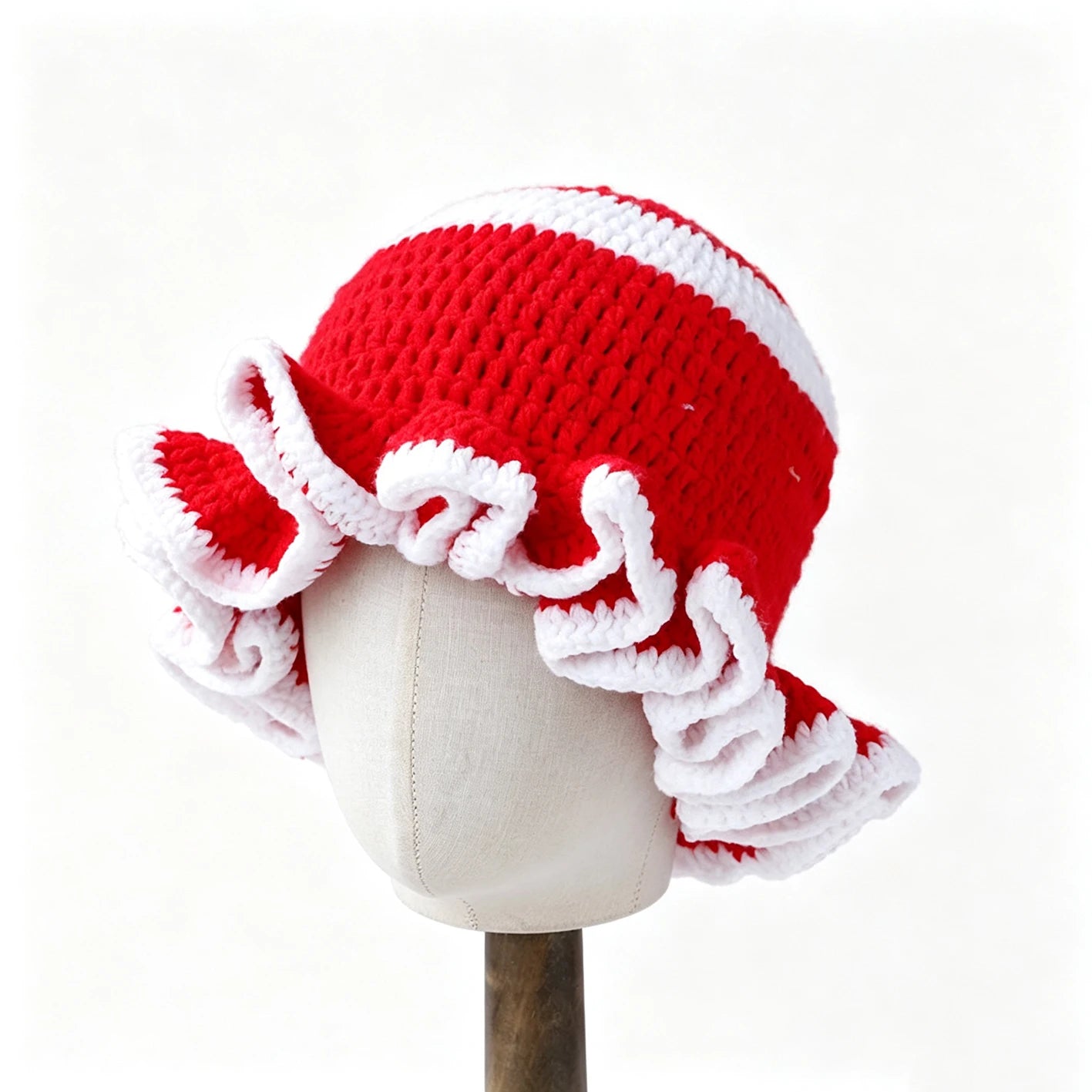 Knotwild two-tone ruffle crochet wide-brim folded bucket hat