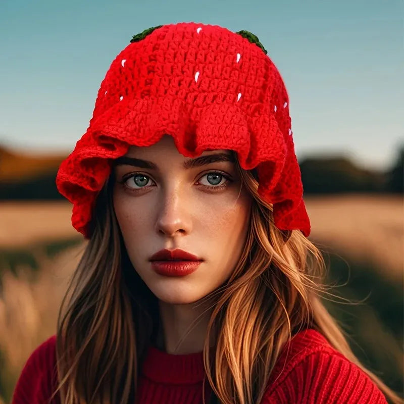 Knotwild red strawberry bohemian crochet fisherman hat