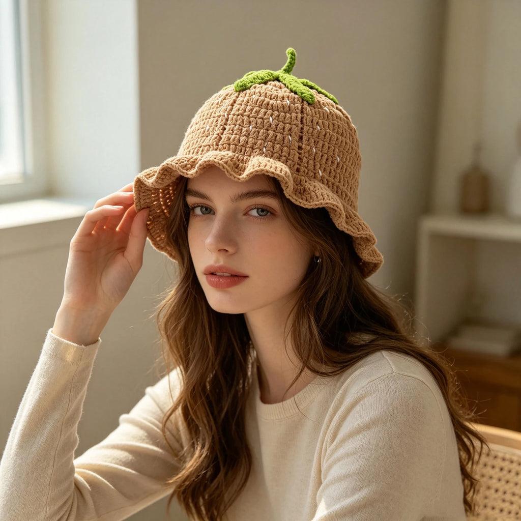 Knotwild cute strawberry crochet ruffle sun bucket hat