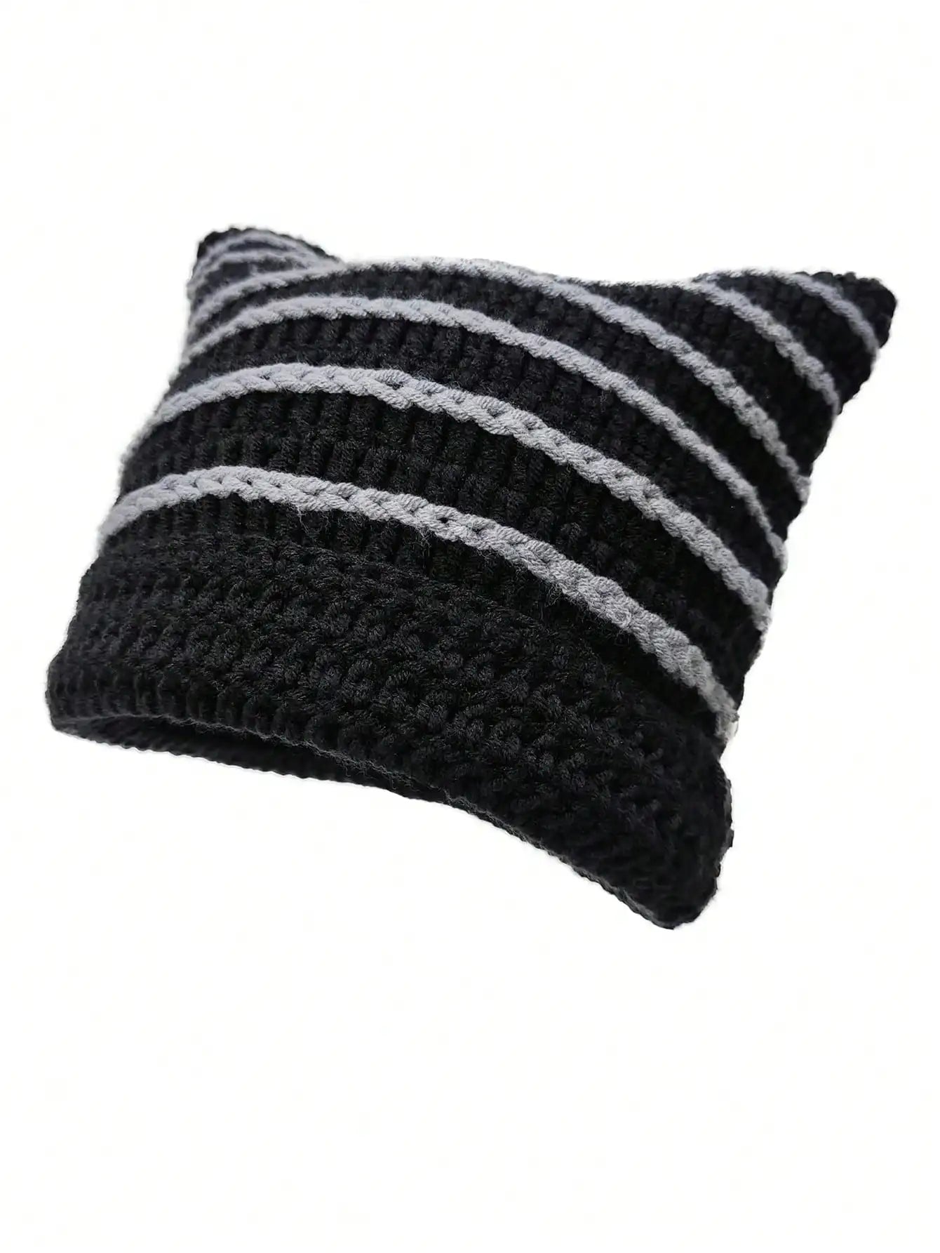 Knotwild warm cat ear striped punk Y2K crochet bucket hat