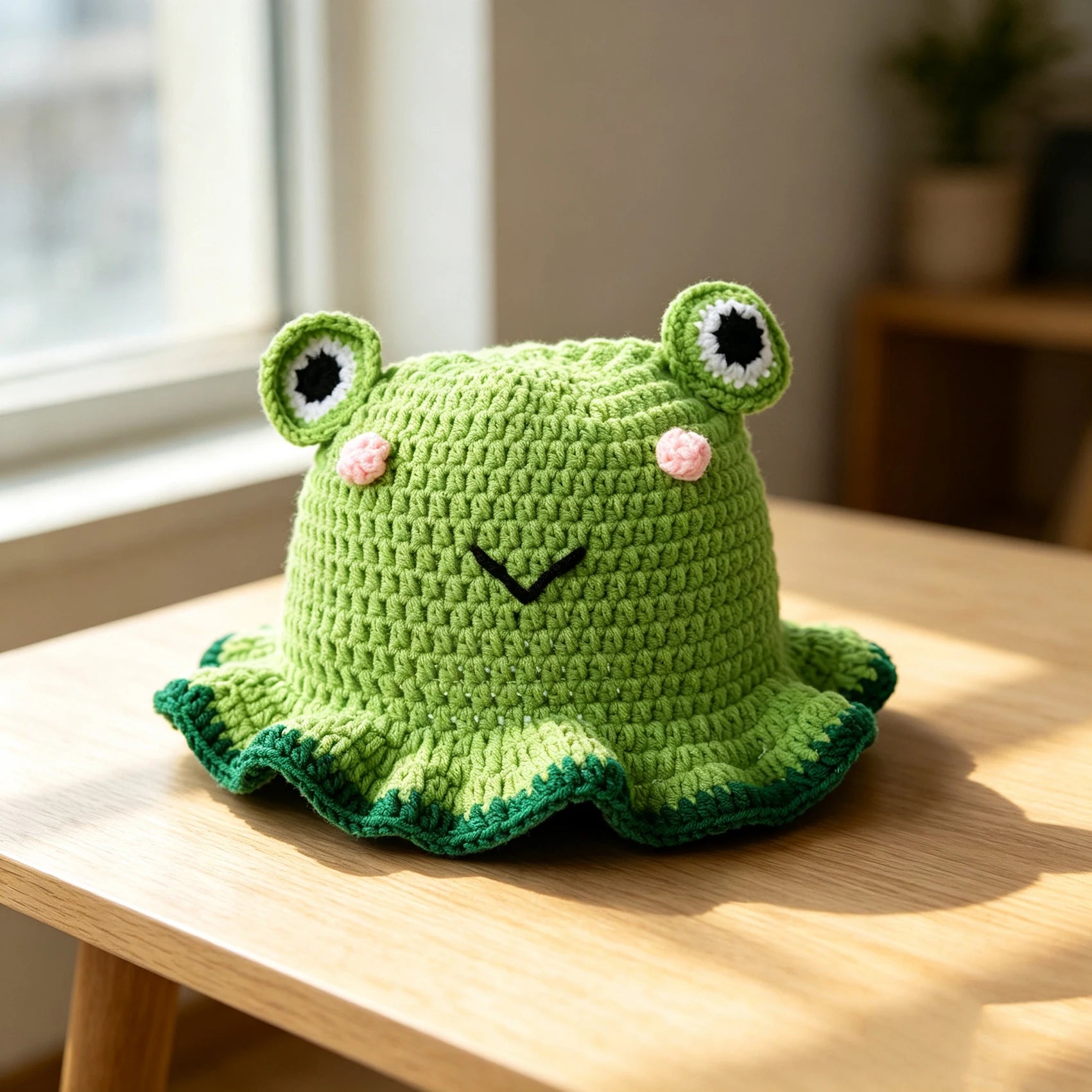 Knotwild cute cartoon frog crochet bucket hat with ruffle brim