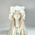 Handmade Custom Crochet White Cat Ear Ruffle Hat Women Soft Fuzzy Knitted Beanie Girls Fairycore Kawaii Winter Warm Hood Hat