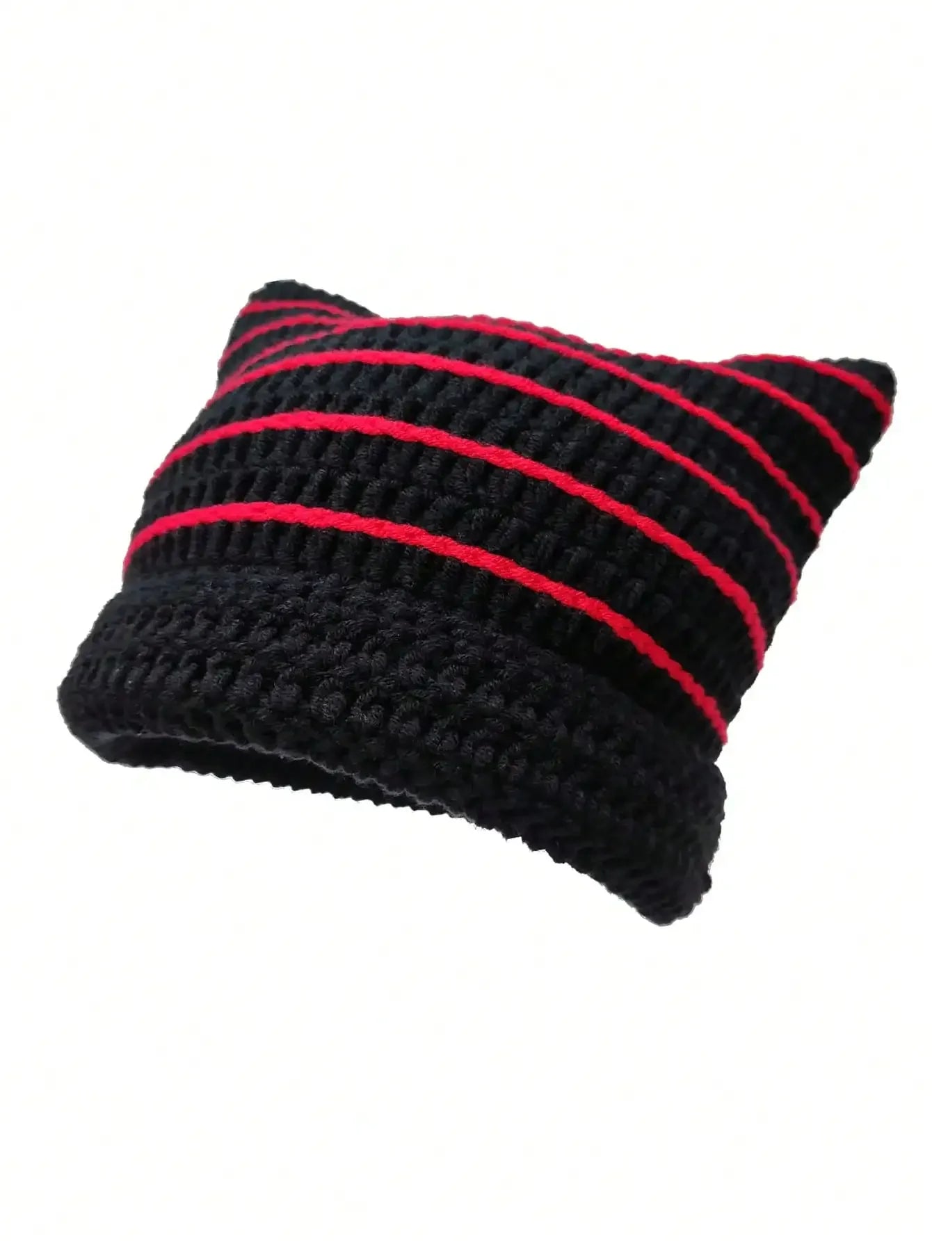 Knotwild warm cat ear striped punk Y2K crochet bucket hat
